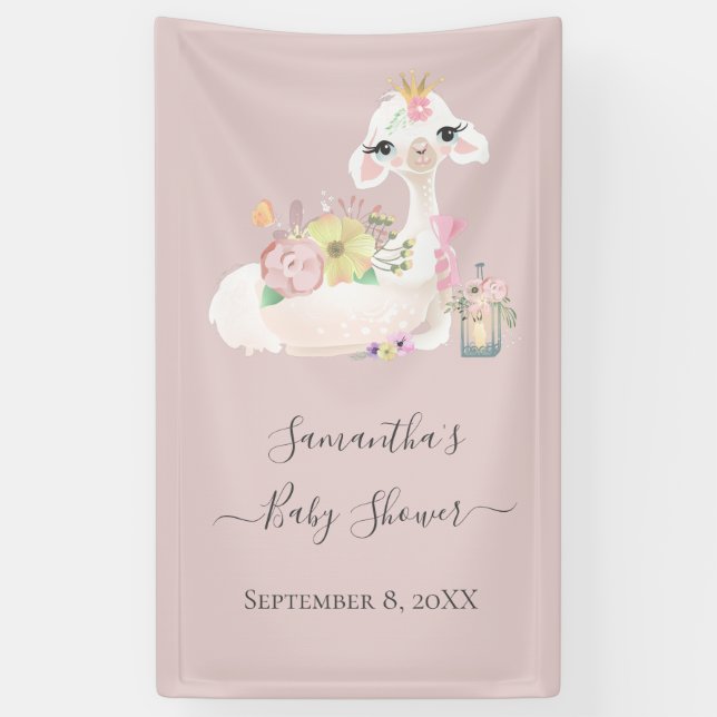 Baby Llama Blume Baby Dusche Banner (Vertikal)