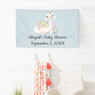 Baby Llama Blume White Blue Boy Baby Dusche Banner