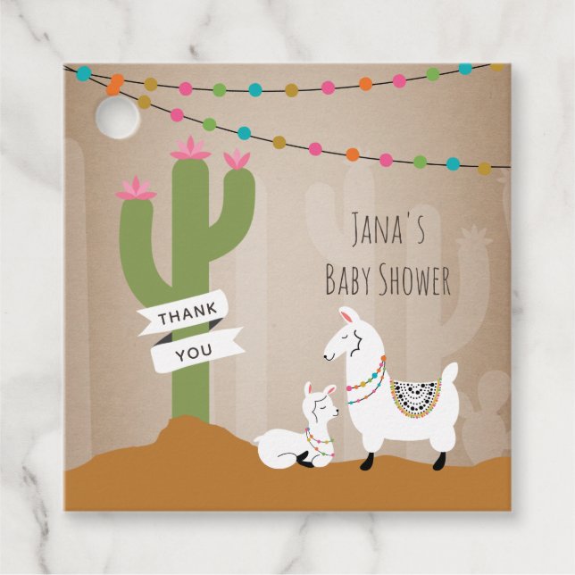 Baby Llama Desert Cactus Girl Baby Shower Geschenkanhänger (Vorderseite)