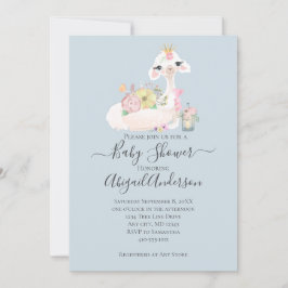 Baby Llama mit Blume White und Blue Baby Boy Einladung