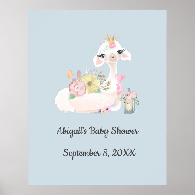 Baby Llama mit Blume White und Blue Baby Boy Poster (Vorne)
