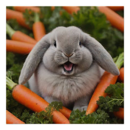 Baby Lop-Oared Bunny Hugging Carrots Poster