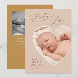 Baby Love Pastel Heart Photo Faire-part de naissan