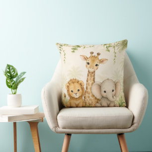 Baby-Löwe, Giraffe und Elefant Dschungel Kissen