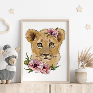 Baby Löwe Rose Tierposter   Wandbild Poster