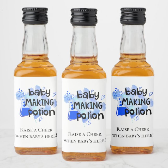 Baby Maaking Potion Baby Dusche Gefallen Blue Hear Alkoholflaschenetikett (Flaschen)