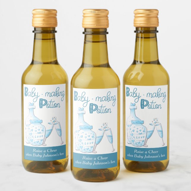 Baby Maaking Potion Blue Glass Baby Dusche Gefalle Weinetikett (Flaschen)