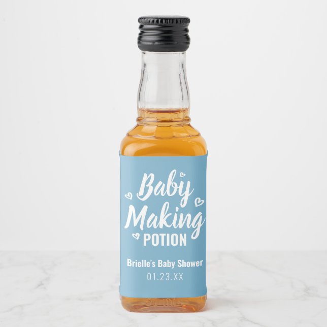 Baby Maaking Potion Funny Dusche Danke Blue Alkoholflaschenetikett (Vorderseite)
