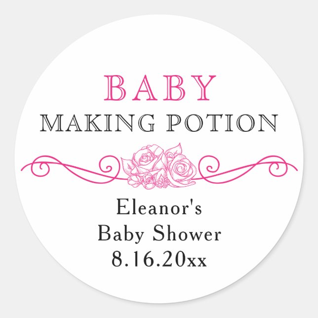 Baby Maaking Potion Pink Baby Dusche Pflegeaufkleb Runder Aufkleber (Vorderseite)