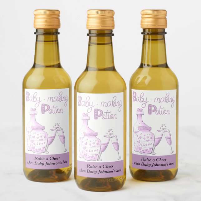 Baby Maaking Potion Rosa Glas Baby Dusche Gefallen Weinetikett (Flaschen)