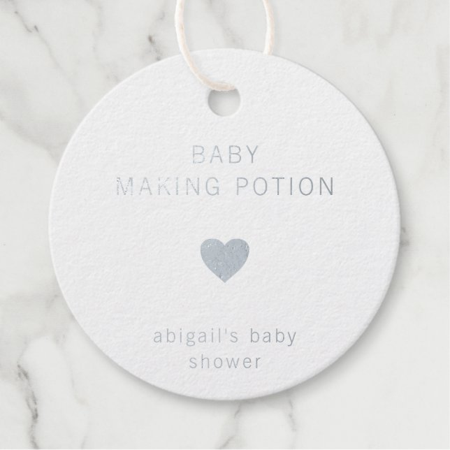 Baby Maaking Träne Moderne Silver Foil Babydusche Geschenkanhänger (Vorderseite)