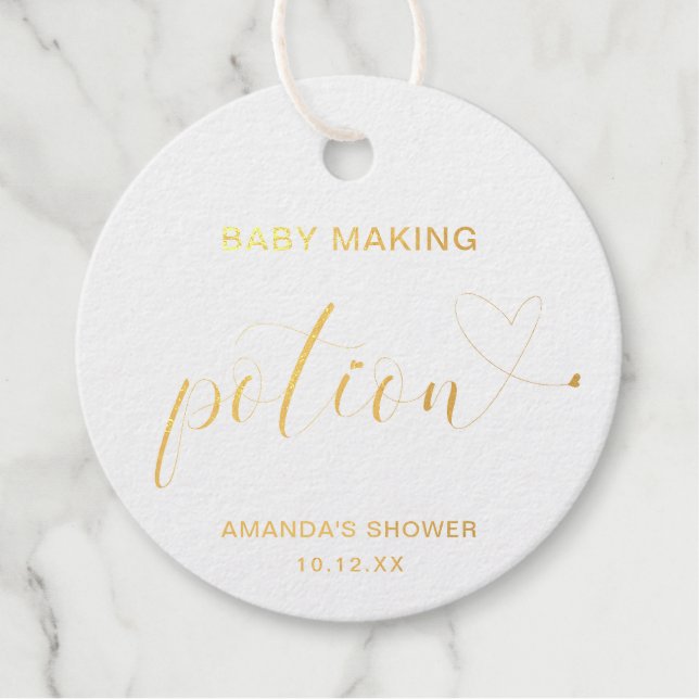 Baby Maaking Träne Niedlich Gold Foil Babydusche Geschenkanhänger (Vorderseite)