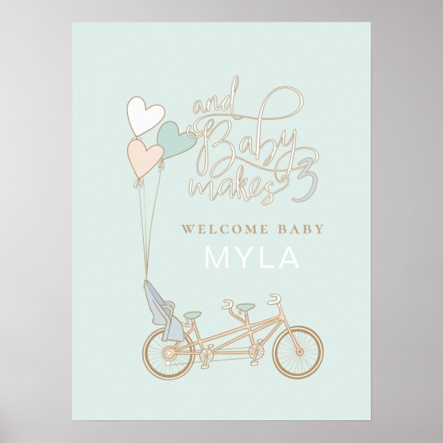 Baby macht Drei Tandembike mit Babysitz nach Maß Poster (Vorne)