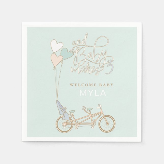 Baby macht Drei Tandembike mit Babysitz nach Maß Serviette (Vorderseite)