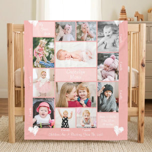 Baby Mädchen 1. Jahr 12 Foto Collage Hearts Schrif Fleecedecke
