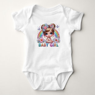 Baby Mädchen Baby, Regenbogen, Schmetterlinge und  Strampler