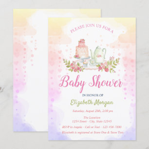 Baby-Mädchen-Blumenteekanne-Baby-Party Einladung