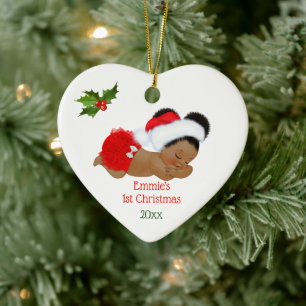 Baby Mädchen erstes Weihnachten roter Santa Hut Pu Keramik Ornament