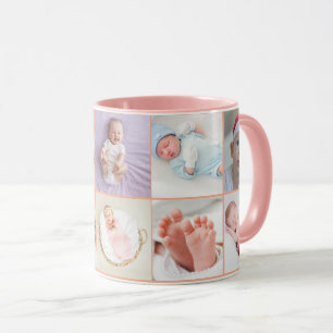 Baby-Mädchen erstjähriges Foto-Collage-Skript Rosa Tasse