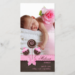 Baby-Mädchen-Fotokarte-Mitteilungs-Kuchen-Pop-Rosa Ankündigung