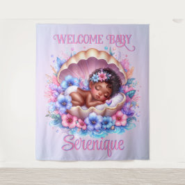 Baby-Mädchen in Seashell Floral Pastel Wandteppich