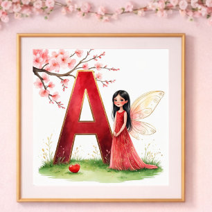 Baby Mädchen Kinderzimmer Buchstabe A Feen Blumenm Poster