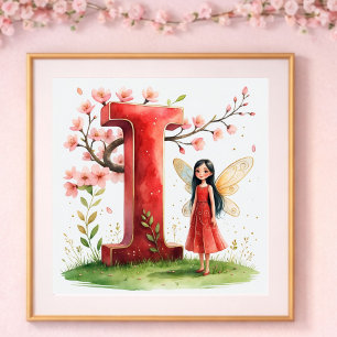 Baby Mädchen Kinderzimmer Buchstabe I Fee Blumenmu Poster