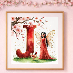 Baby Mädchen Kinderzimmer Buchstabe J Feen Blumenm Poster