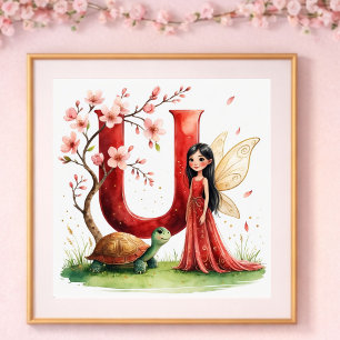 Baby Mädchen Kinderzimmer Buchstabe U Fee Floral Poster