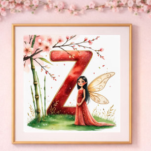 Baby Mädchen Kinderzimmer Buchstabe Z Fee Floral Poster