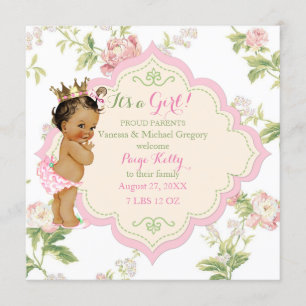 Baby-Mädchen mit farbigen rosa grünen Rosen Blumen Ankündigung