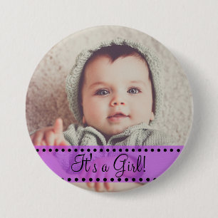 Baby-Mädchen-Name und der lila Foto-Magnet Button