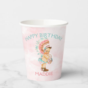 Baby Mädchen Native Boho Federn Blush Rosa Aqua Pappbecher