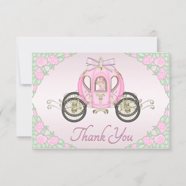 Baby-Mädchen-Prinzessin Coach und Rosen-Rosa Dankeskarte (Vorderseite)