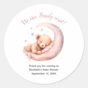 Baby Mädchen Rosa Bär Mond Kaum warten Baby Shower Runder Aufkleber