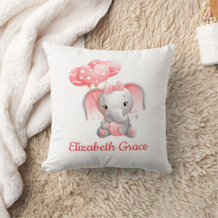 Baby Mädchen Rosa Elefant Luftballon Monogramm Kin Kissen