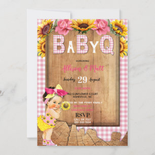 Baby Mädchen Rosa Gelbe Sonnenblume Baby Q Barbecu Einladung