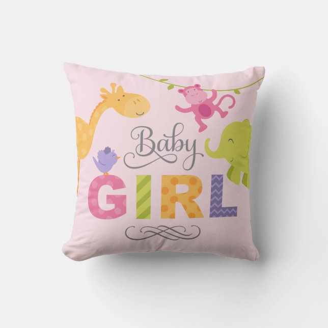 Baby Mädchen | Rosa Jungle Kissen (Vorderseite)