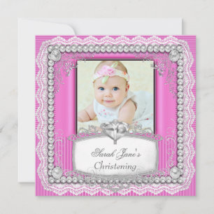 Baby Mädchen Rosa Taufe Taufe Kreuz Spitze Einladung