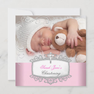 Baby Mädchen Rosa Taufe Taufkreuz Weiß Ankündigung