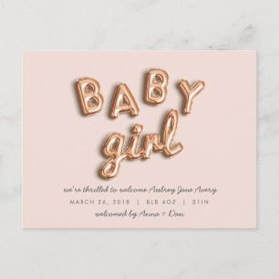 Baby Mädchen! Rose Gold/PINK Postkarte. Ankündigungspostkarte
