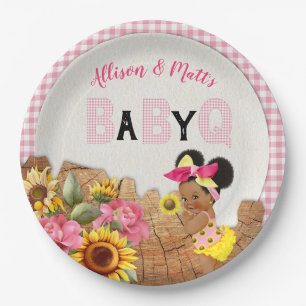 Baby-Mädchen-Shower Pink Sonnenblume Baby Q Barbeq Pappteller