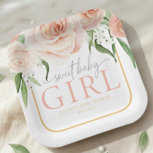 Baby Mädchen Soft Pink Rose Garden Baby Shower Pappteller