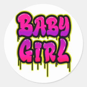 Baby Mädchen tropfende Wortkunst Sprayfarbe Rosa G Runder Aufkleber