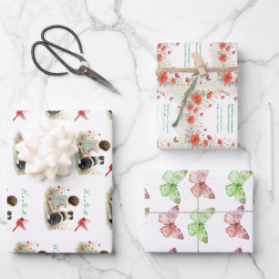 Baby Mädchen, Welpe, Schmetterlinge und Wildblumen Geschenkpapier Set