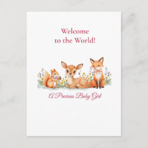 Baby Mädchen Willkommen Waldtiere Reh Fuchs Eichhö Postkarte