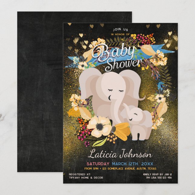 Baby Mama Elephant Floral Boho Baby Shower (Vorne/Hinten)