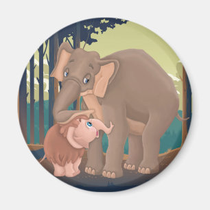 Baby Mammoth mit seiner Adoptive Elephant Mama Magnet