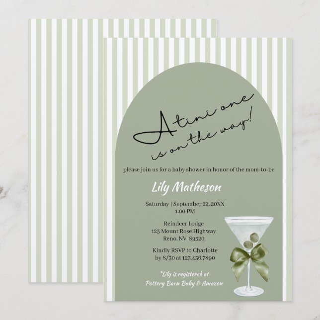 Baby Martini 'tini-one' Baby Shower Einladung (Vorne/Hinten)