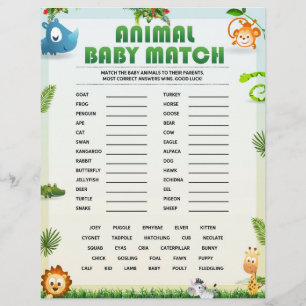 Baby Match Baby Shower Game [Tierthema] Briefbogen